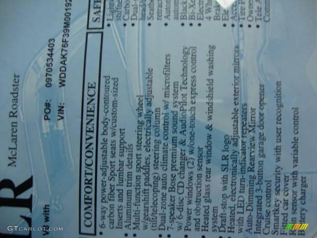 2009 Mercedes-Benz SLR McLaren Roadster Window Sticker Photo #15997508