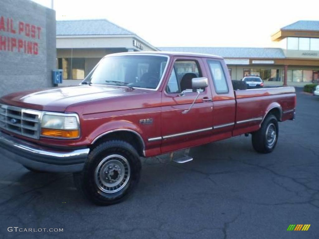 1992 F250 XLT Extended Cab - Currant Red / Medium Graphite photo #1