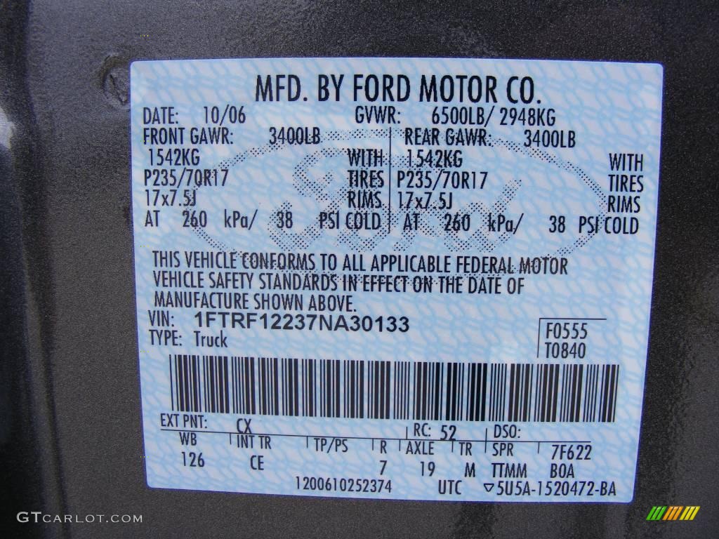 2007 F150 XL Regular Cab - Dark Shadow Grey Metallic / Medium Flint photo #33