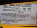 2005 Lotus Elise Standard Elise Model Info Tag