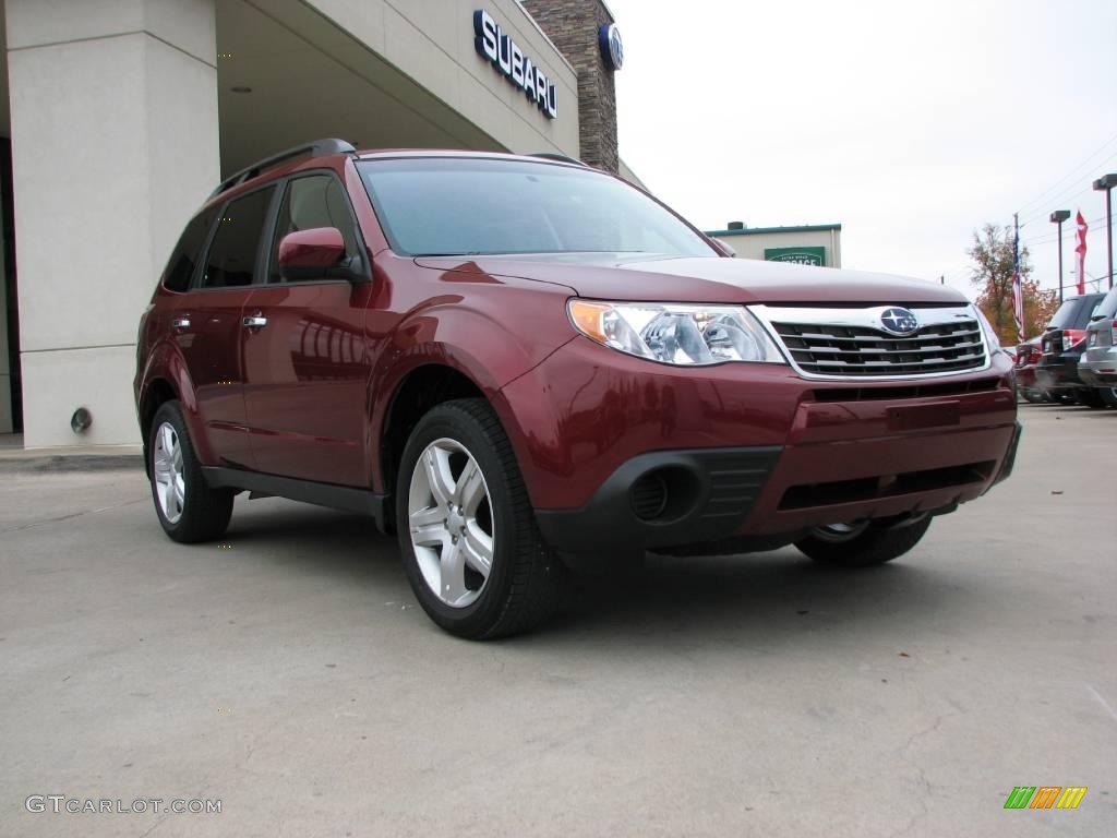 2009 Forester 2.5 X Premium - Camellia Red Pearl / Black photo #1