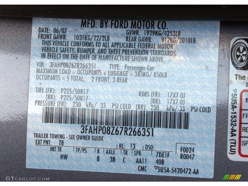 2007 Fusion SEL - Tungsten Grey Metallic / Charcoal Black photo #17