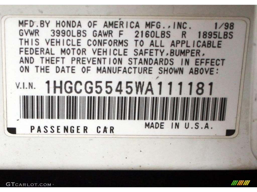 1998 Accord LX Sedan - Taffeta White / Ivory photo #22