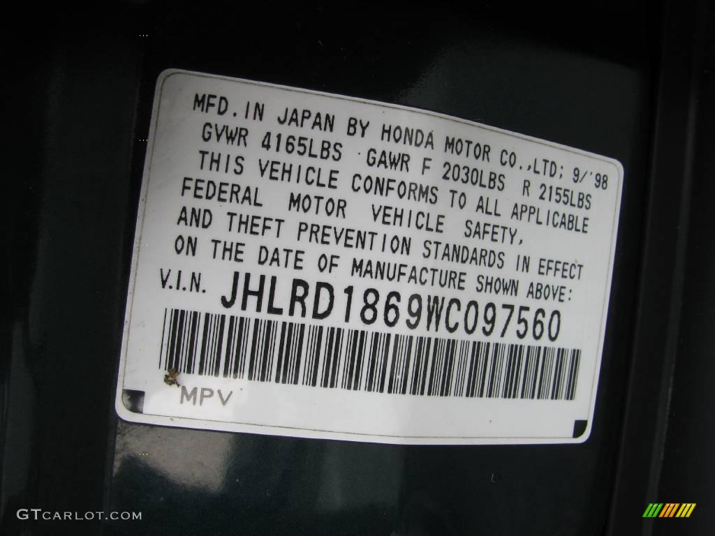 1998 CR-V EX 4WD - Cypress Green Pearl / Charcoal photo #14