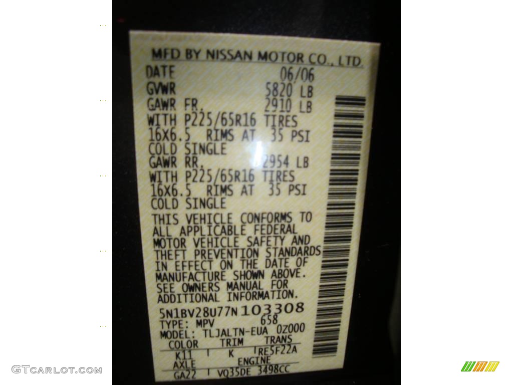 2007 Quest 3.5 SL - Smoke Gray Metallic / Gray photo #43