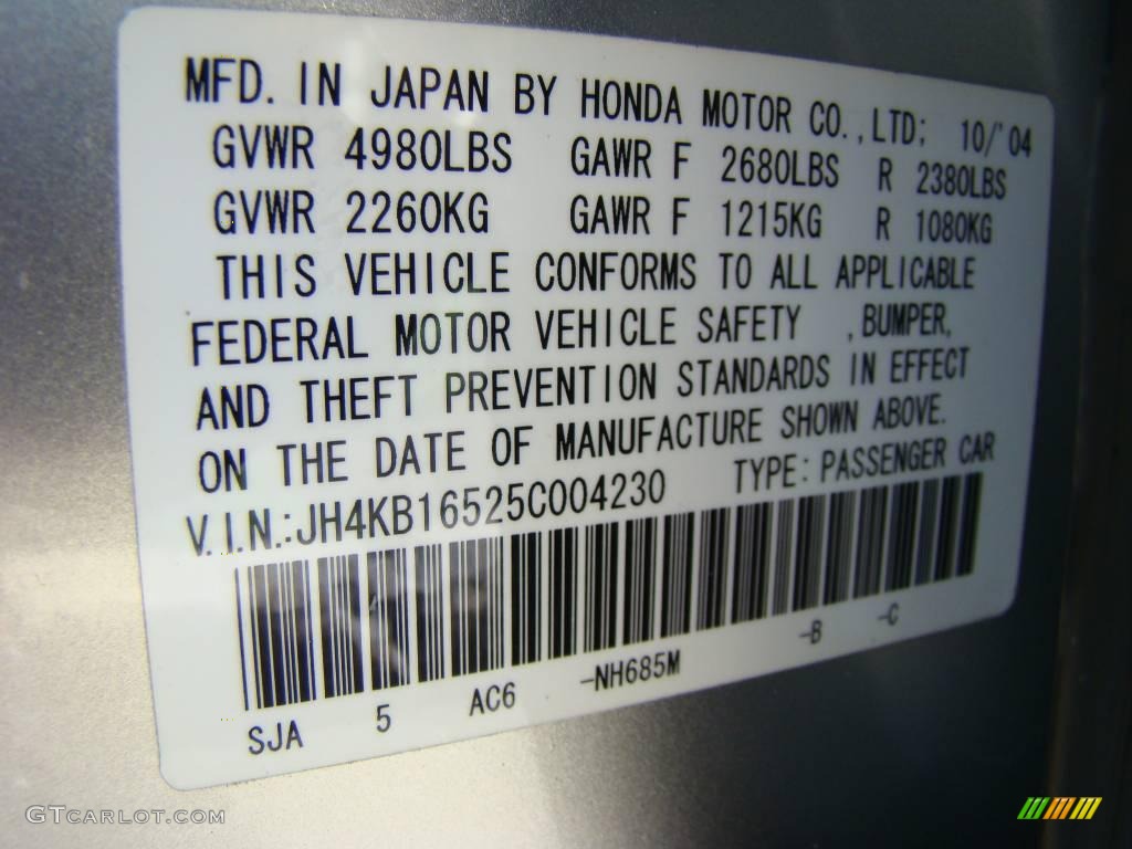 2005 RL Color Code NH685M for Celestial Silver Metallic Photo #16280100