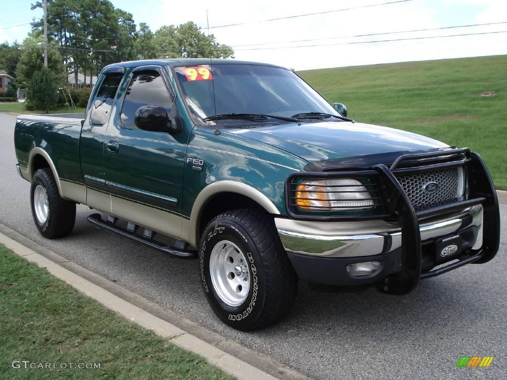 1999 F150 Lariat Extended Cab 4x4 - Woodland Green Metallic / Medium Prairie Tan photo #3