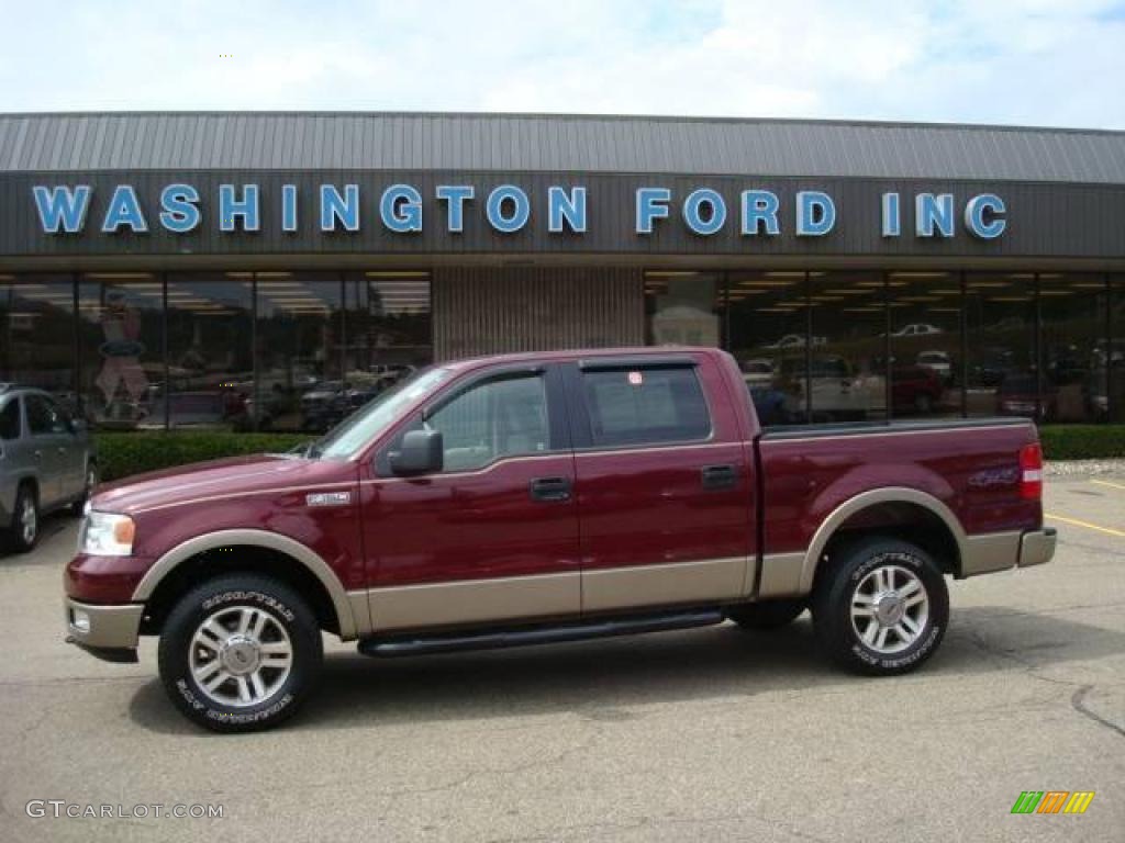 2005 F150 Lariat SuperCrew 4x4 - Dark Toreador Red Metallic / Tan photo #1