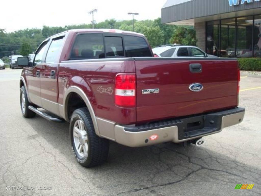 2005 F150 Lariat SuperCrew 4x4 - Dark Toreador Red Metallic / Tan photo #2