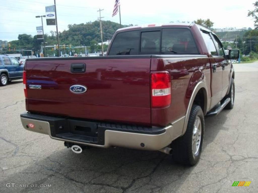 2005 F150 Lariat SuperCrew 4x4 - Dark Toreador Red Metallic / Tan photo #4