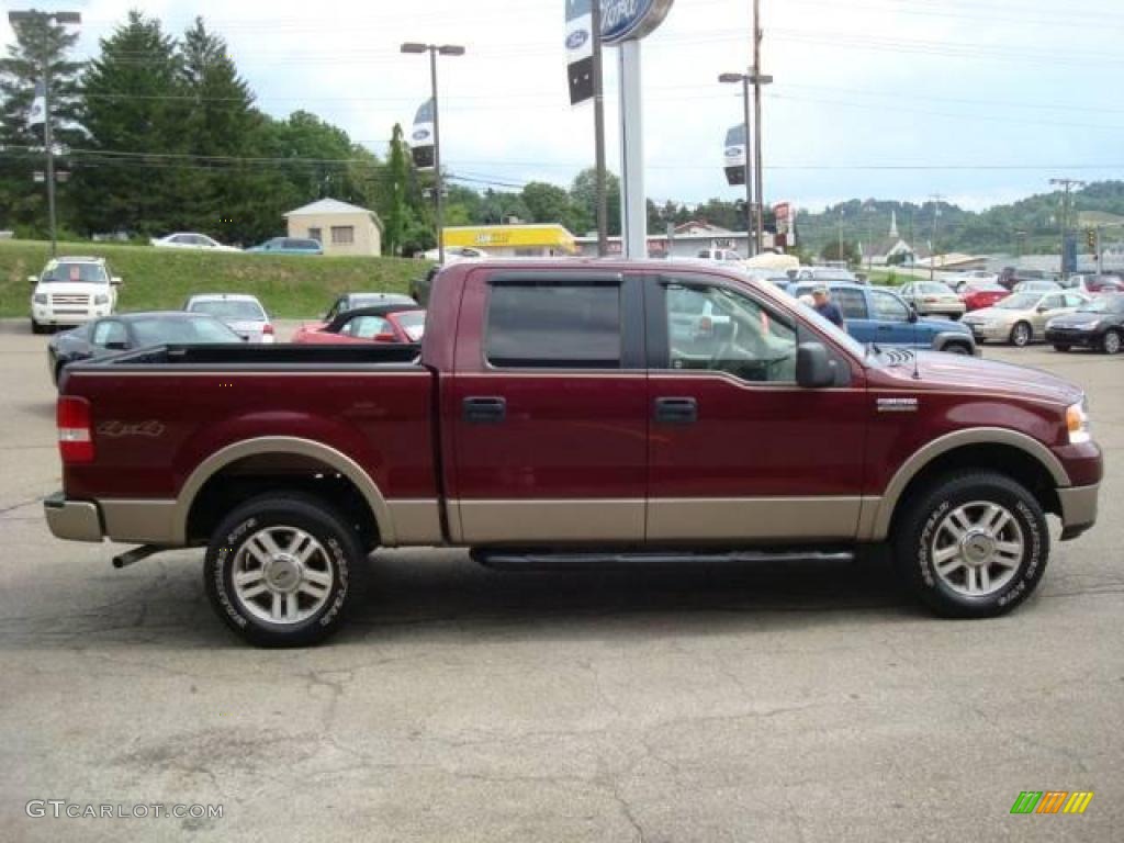2005 F150 Lariat SuperCrew 4x4 - Dark Toreador Red Metallic / Tan photo #5