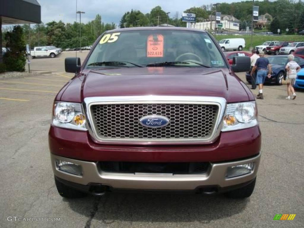 2005 F150 Lariat SuperCrew 4x4 - Dark Toreador Red Metallic / Tan photo #7