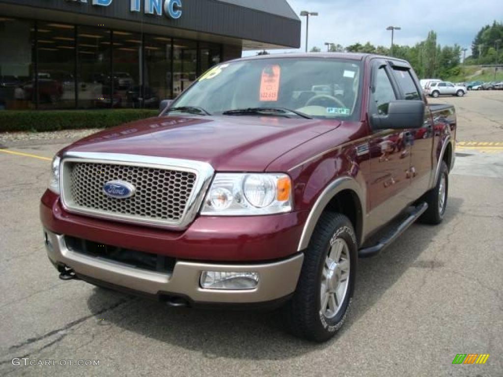 2005 F150 Lariat SuperCrew 4x4 - Dark Toreador Red Metallic / Tan photo #8