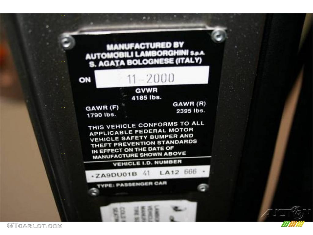 2001 Lamborghini Diablo 6.0 Info Tag Photo #16340856