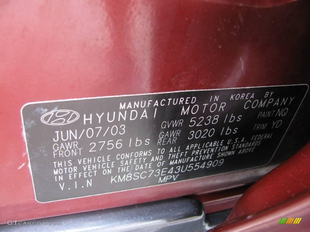 2003 Santa Fe LX 4WD - Merlot Red / Gray photo #19