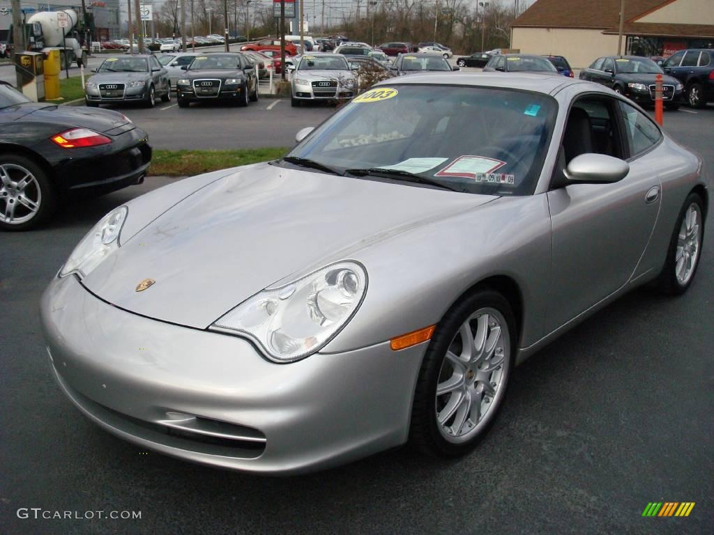 2003 911 Carrera Coupe - Arctic Silver Metallic / Metropol Blue photo #1