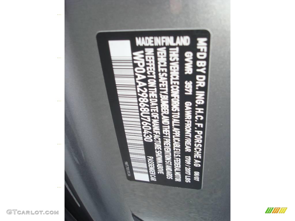 2008 Porsche Cayman Standard Cayman Model Info Tag Photo #1638600