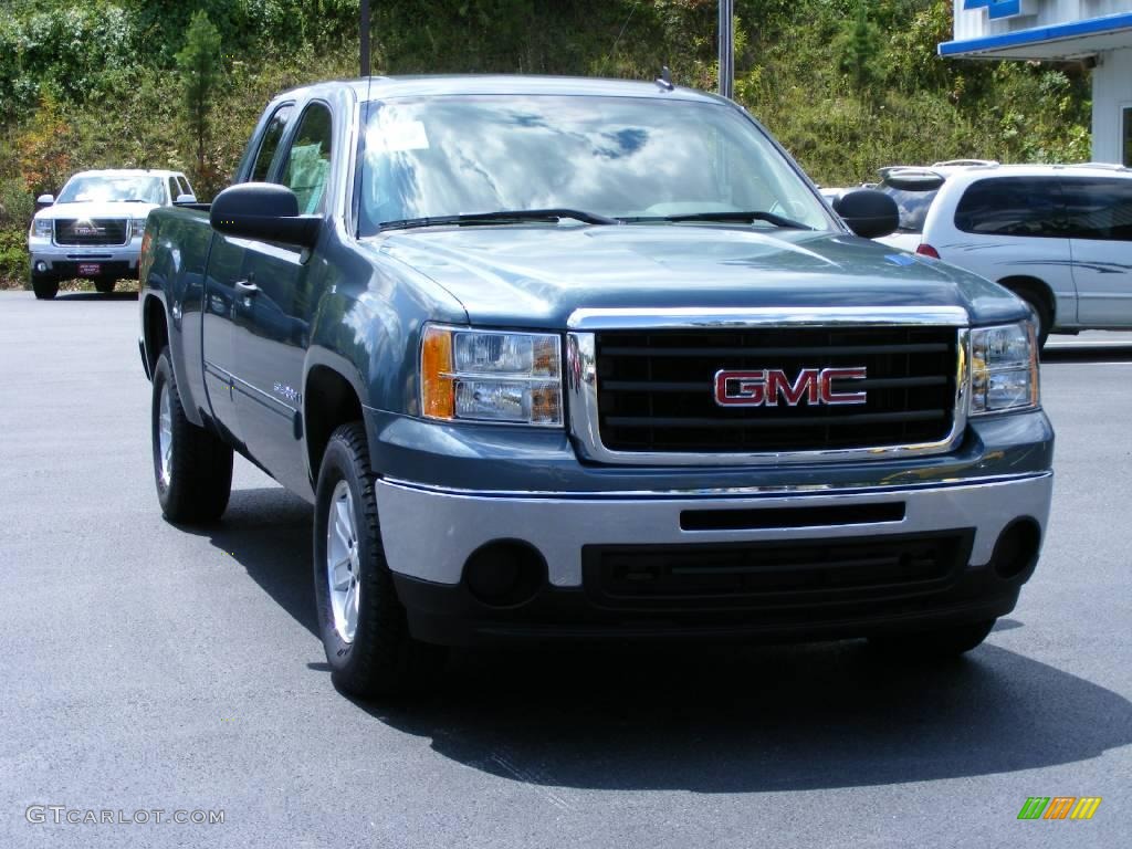 2009 Sierra 1500 SLE Extended Cab 4x4 - Stealth Gray Metallic / Ebony photo #2