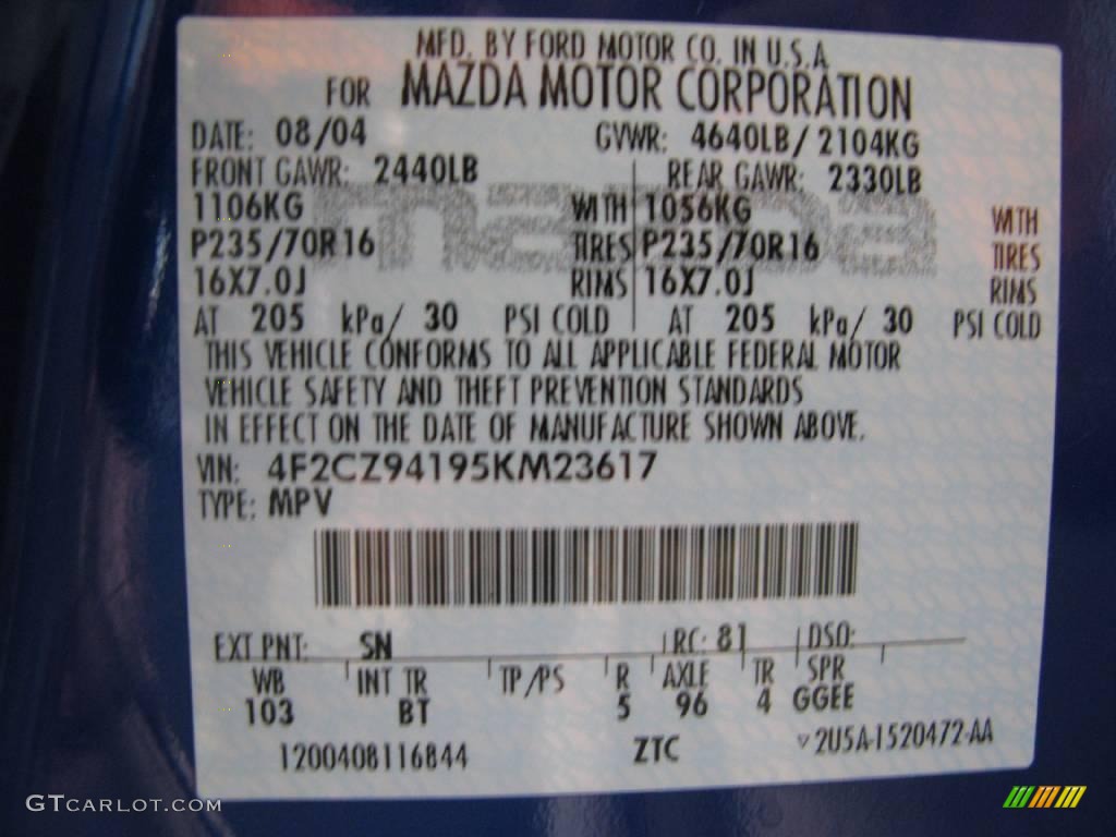 2005 Tribute Color Code SN for Lapis Blue Metallic Photo #16625496