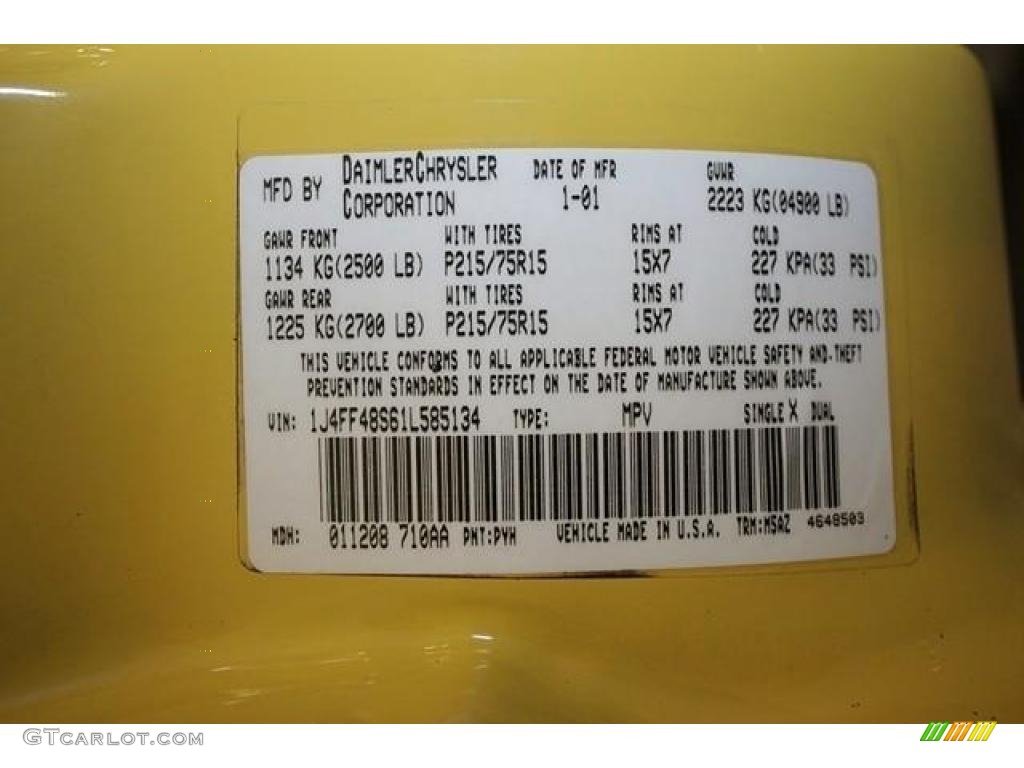 2001 Cherokee Sport 4x4 - Solar Yellow / Agate photo #21