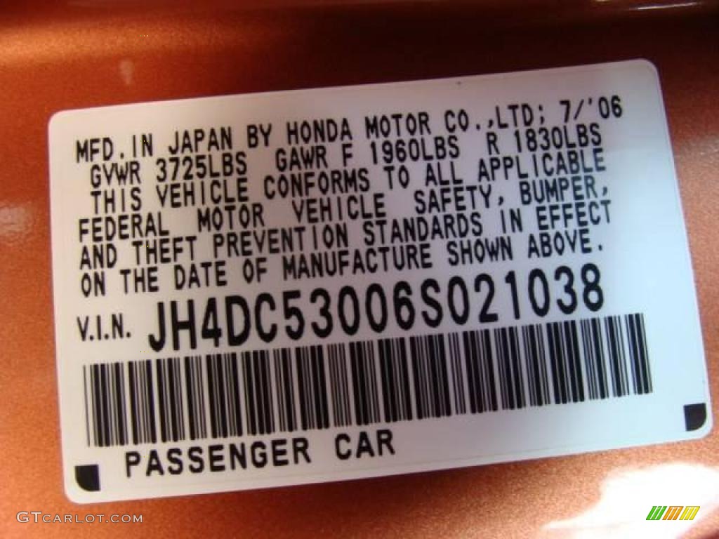 2006 RSX Type S Sports Coupe - Blaze Orange Metallic / Ebony photo #22