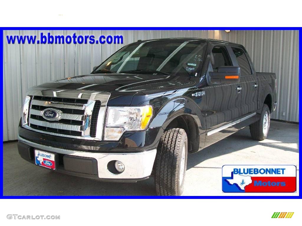 2009 F150 XLT SuperCrew - Black / Stone/Medium Stone photo #1