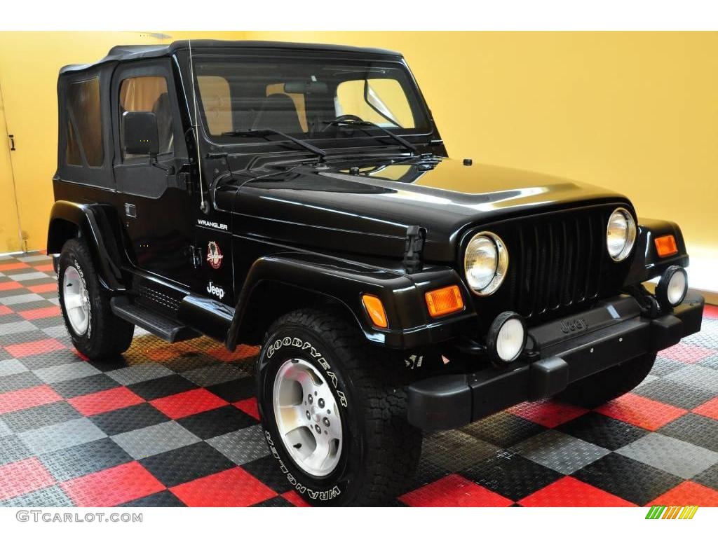 2002 Wrangler Sahara 4x4 - Black / Camel Beige/Dark Green photo #1