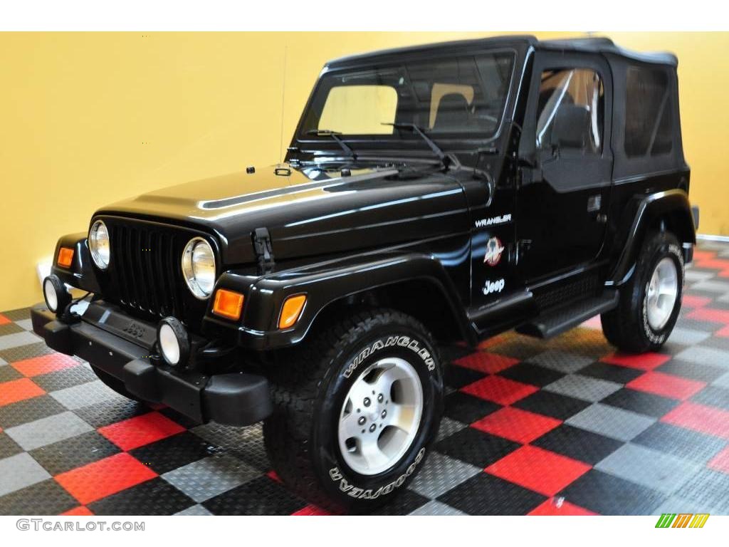 2002 Wrangler Sahara 4x4 - Black / Camel Beige/Dark Green photo #3