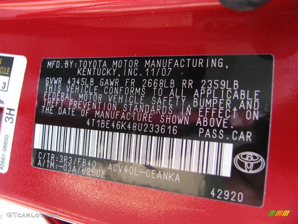 2008 Camry LE - Barcelona Red Metallic / Bisque photo #19
