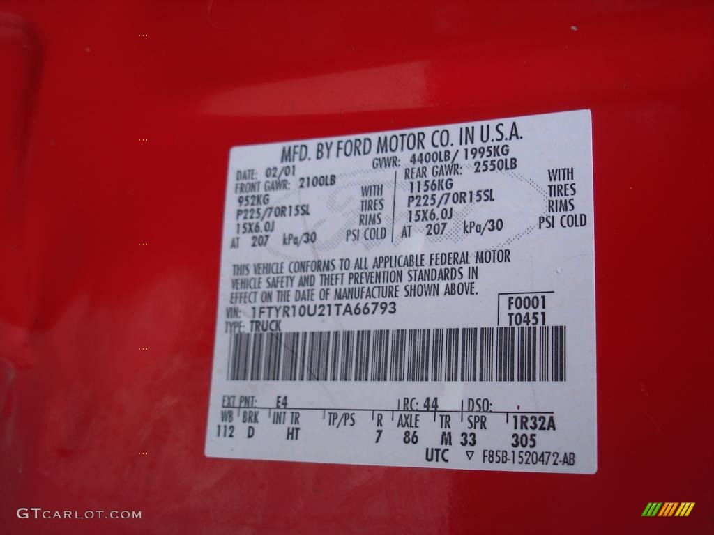 2001 Ranger Regular Cab - Bright Red / Dark Graphite photo #11