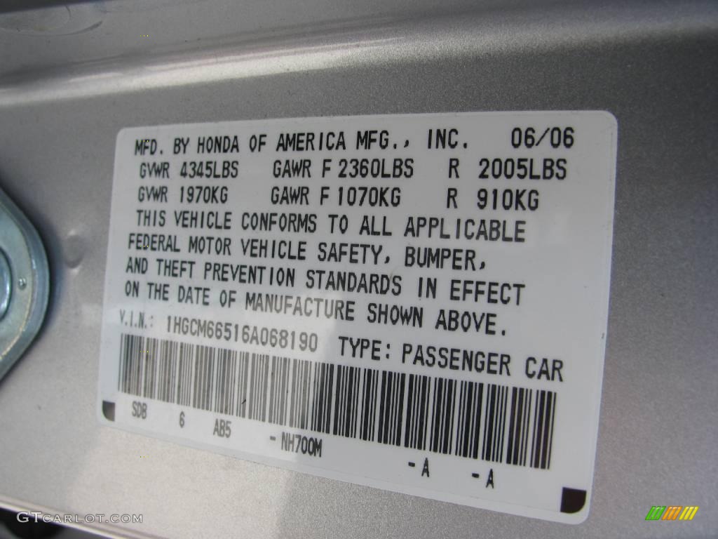 2006 Accord EX-L V6 Sedan - Alabaster Silver Metallic / Black photo #14