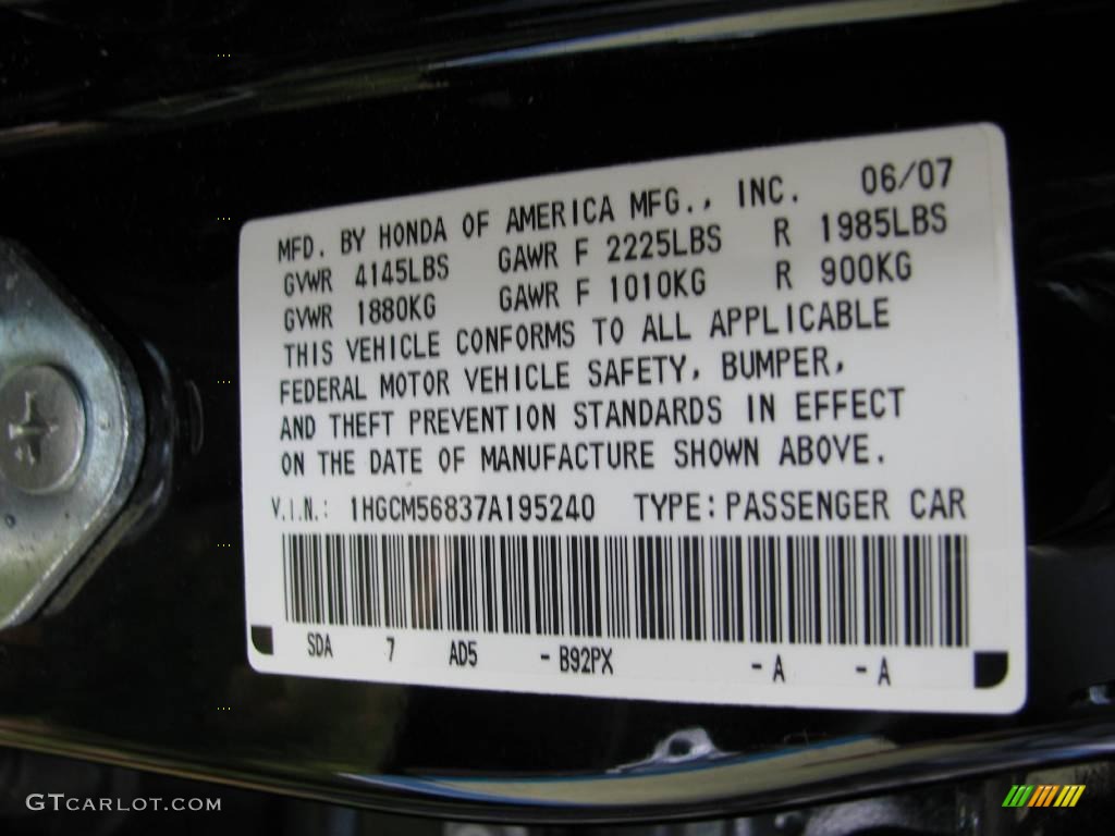 2007 Accord EX-L Sedan - Nighthawk Black Pearl / Black photo #12