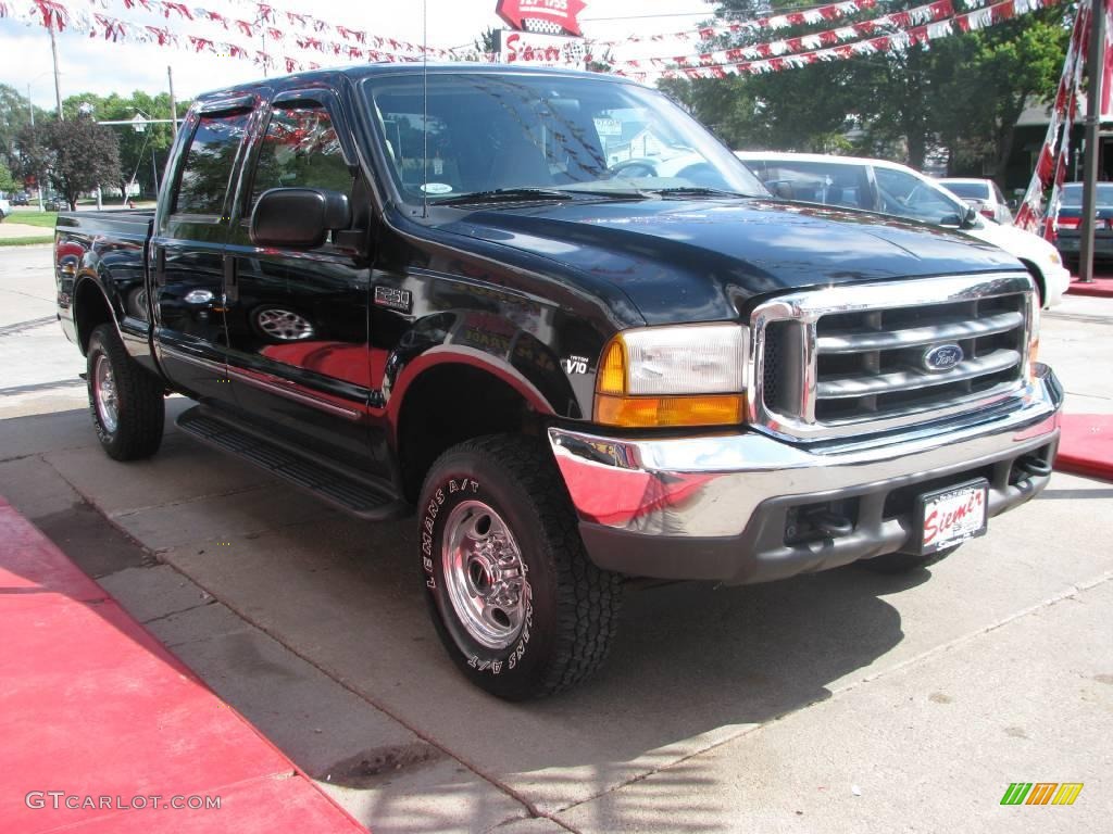 2000 F250 Super Duty Lariat Crew Cab 4x4 - Black / Medium Parchment photo #5