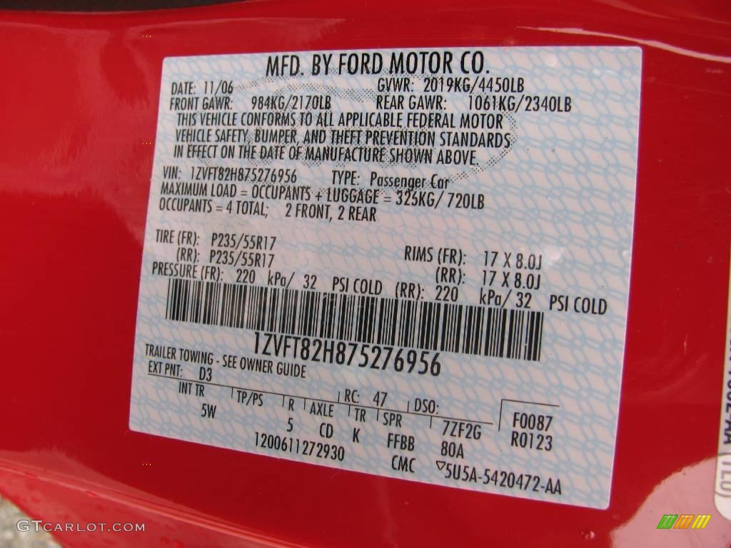 2007 Mustang GT Premium Coupe - Torch Red / Dark Charcoal photo #15