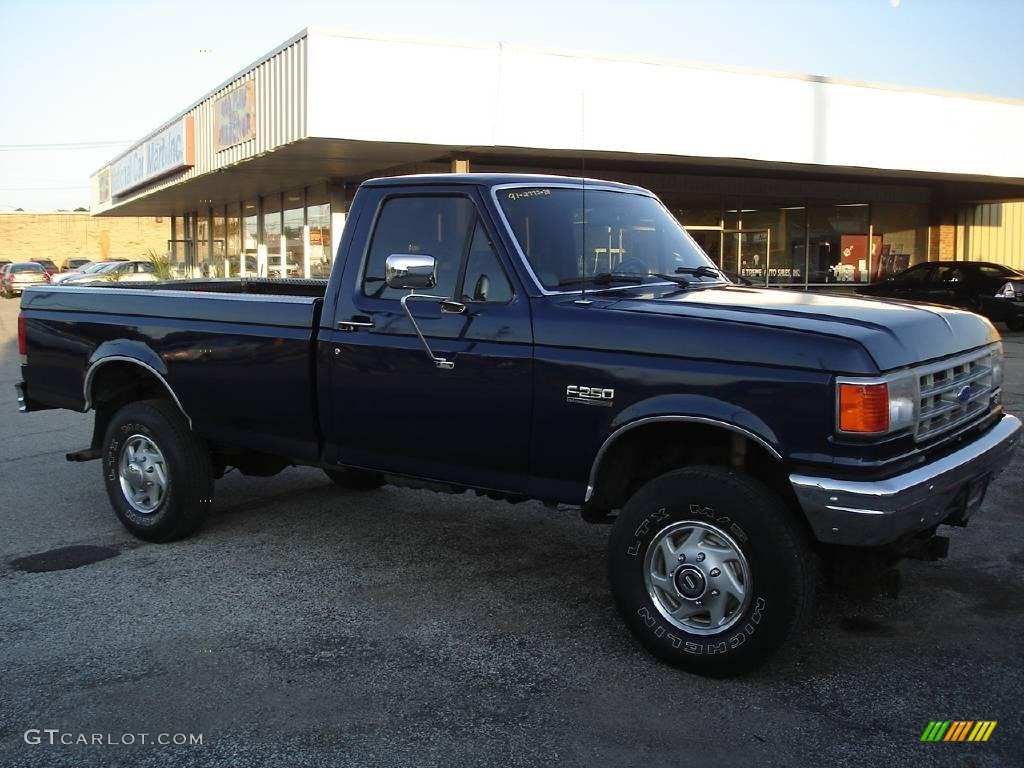 Deep Shadow Blue Metallic 1991 Ford F250 Regular Cab 4x4 Exterior Photo #17127562