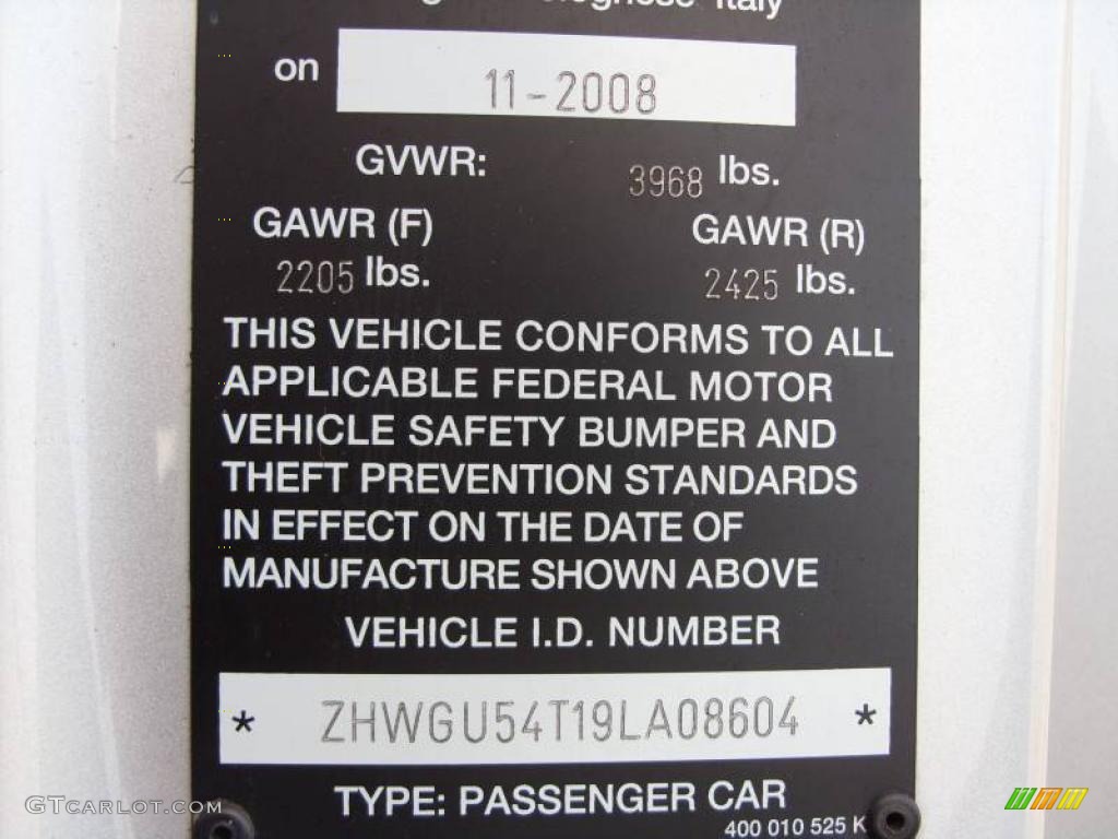 2009 Lamborghini Gallardo LP560-4 Coupe Info Tag Photo #17135163