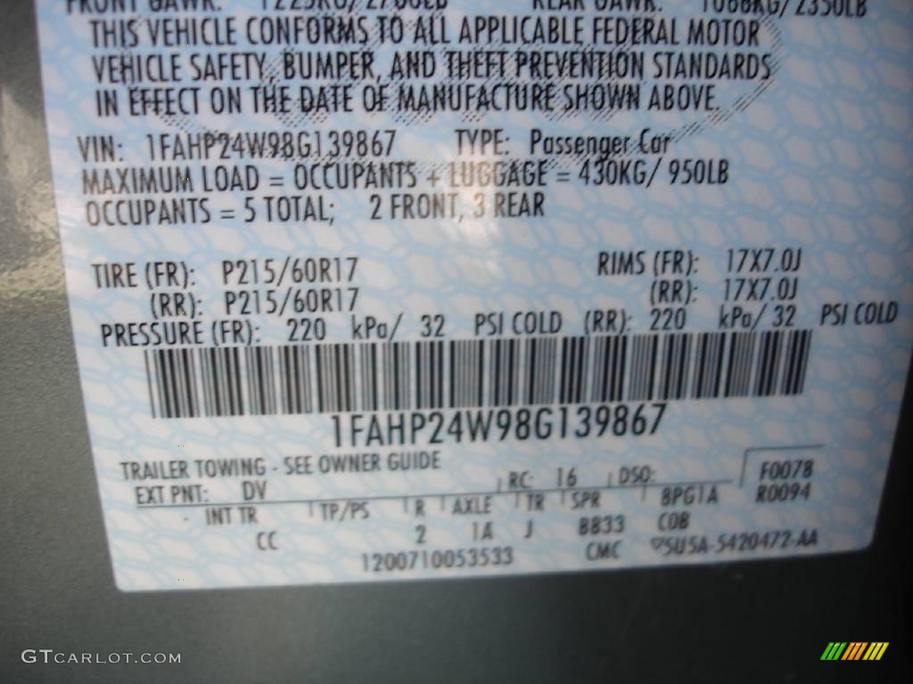 2008 Taurus Color Code DV for Titanium Green Metallic Photo #17152653