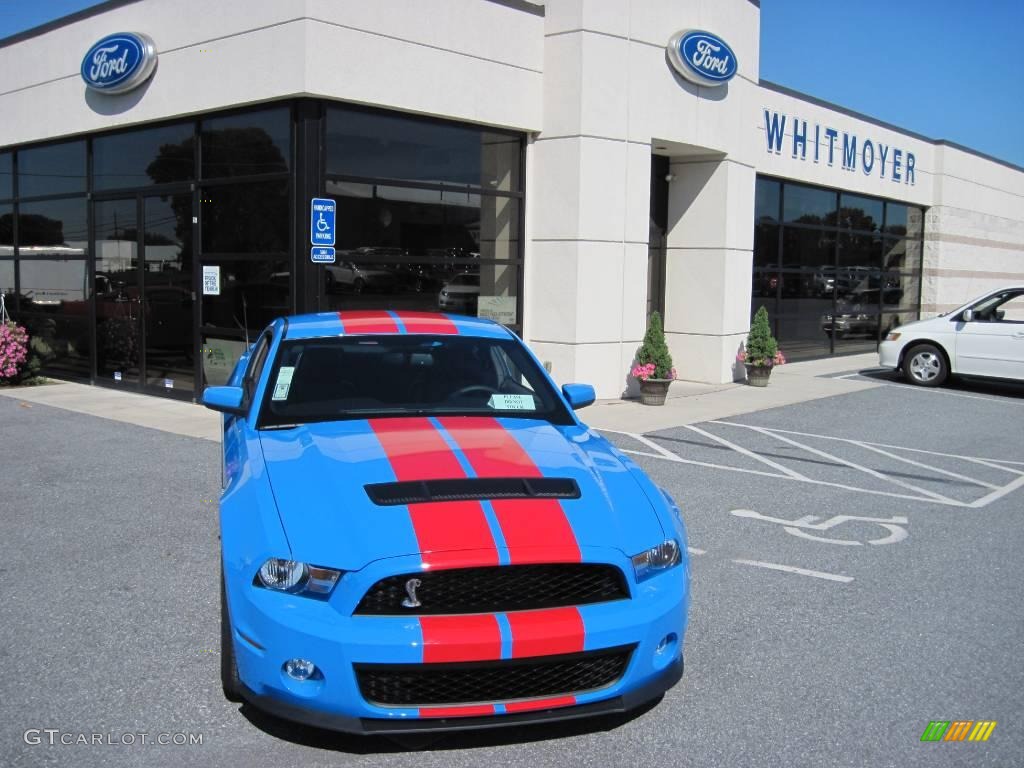 2010 Mustang Shelby GT500 Coupe - Grabber Blue / Charcoal Black/Red photo #1