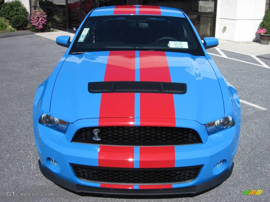 2010 Mustang Shelby GT500 Coupe - Grabber Blue / Charcoal Black/Red photo #2