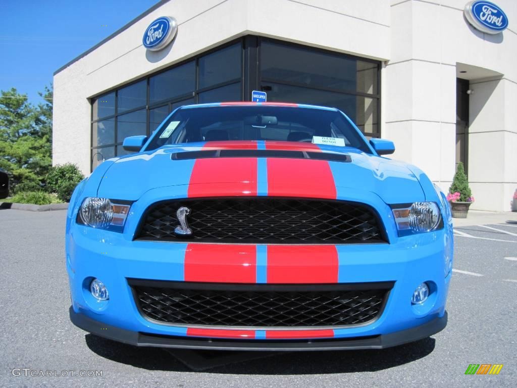 2010 Mustang Shelby GT500 Coupe - Grabber Blue / Charcoal Black/Red photo #11