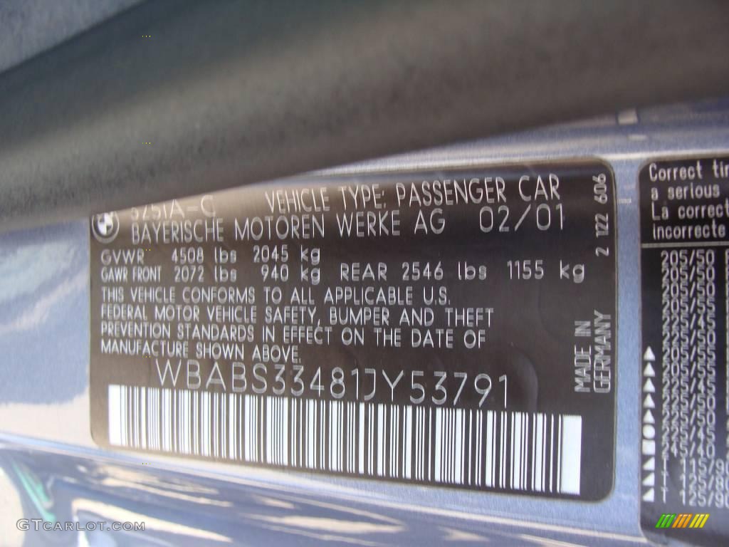 2001 3 Series 325i Convertible - Steel Blue Metallic / Grey photo #26