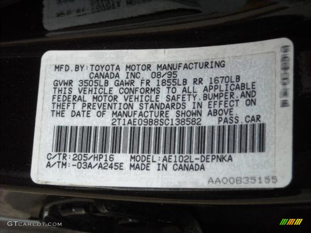 1995 Corolla DX Sedan - Satin Black Metallic / Gray photo #23