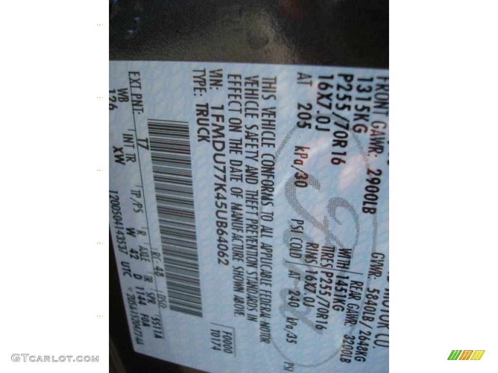 2005 Explorer Sport Trac Color Code T7 for Dark Stone Metallic Photo #17222139