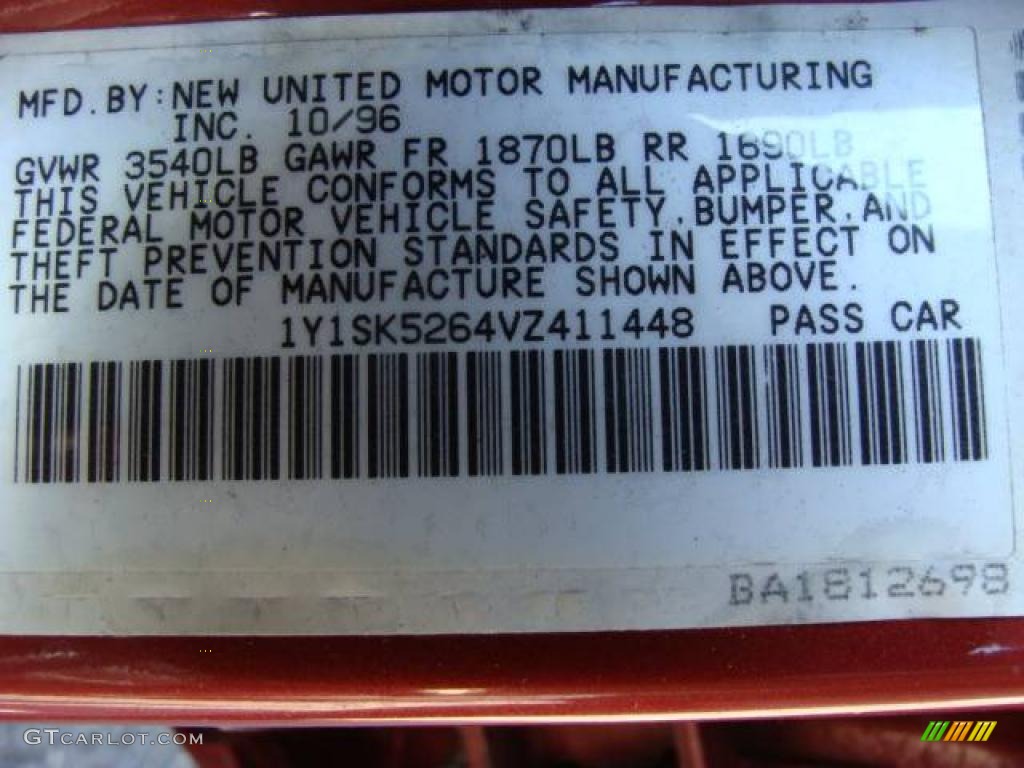 1997 Geo Prizm Standard Prizm Model Info Tag Photos