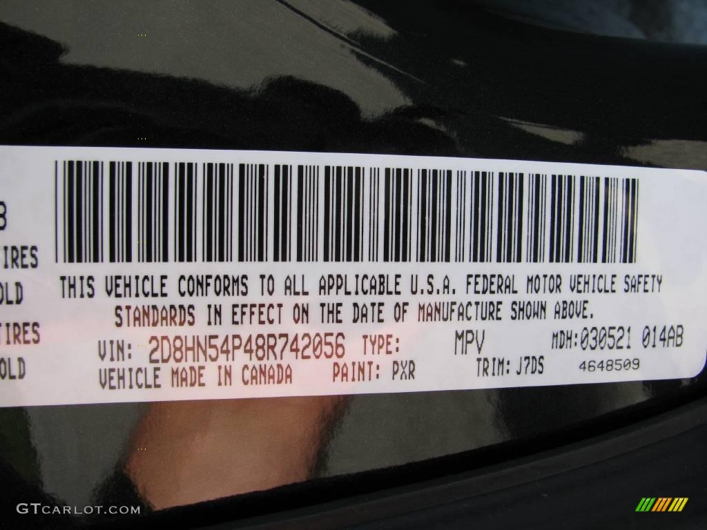 2008 Grand Caravan Color Code PXR for Brilliant Black Crystal Pearl Photo #17240699