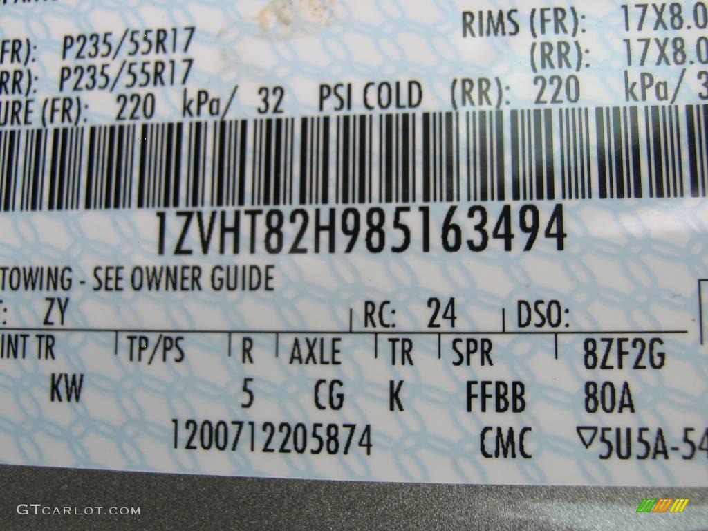2008 Mustang Color Code ZY for Vapor Silver Metallic Photo #17287359
