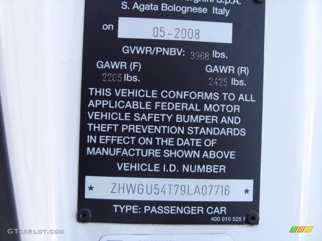 2009 Lamborghini Gallardo LP560-4 Coupe Info Tag Photo #17334064