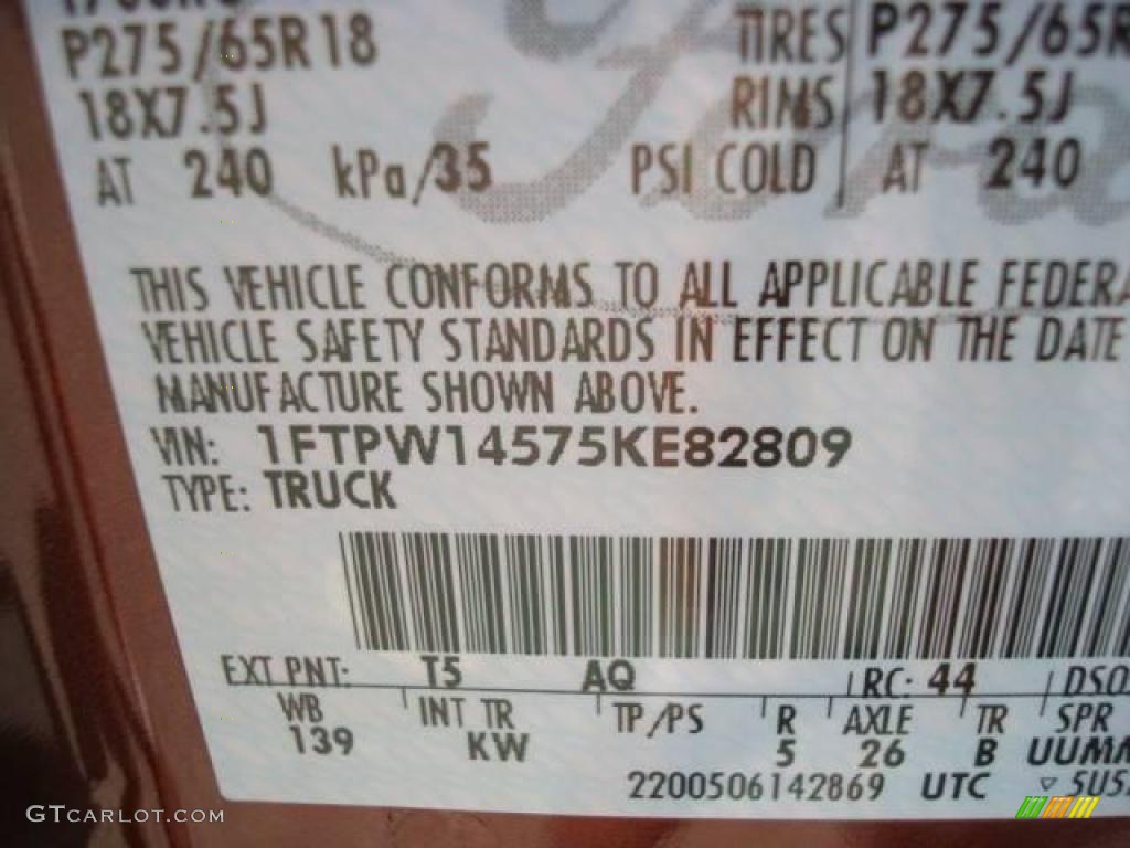 2005 F150 Color Code T5 for Dark Copper Metallic Photo #17473194