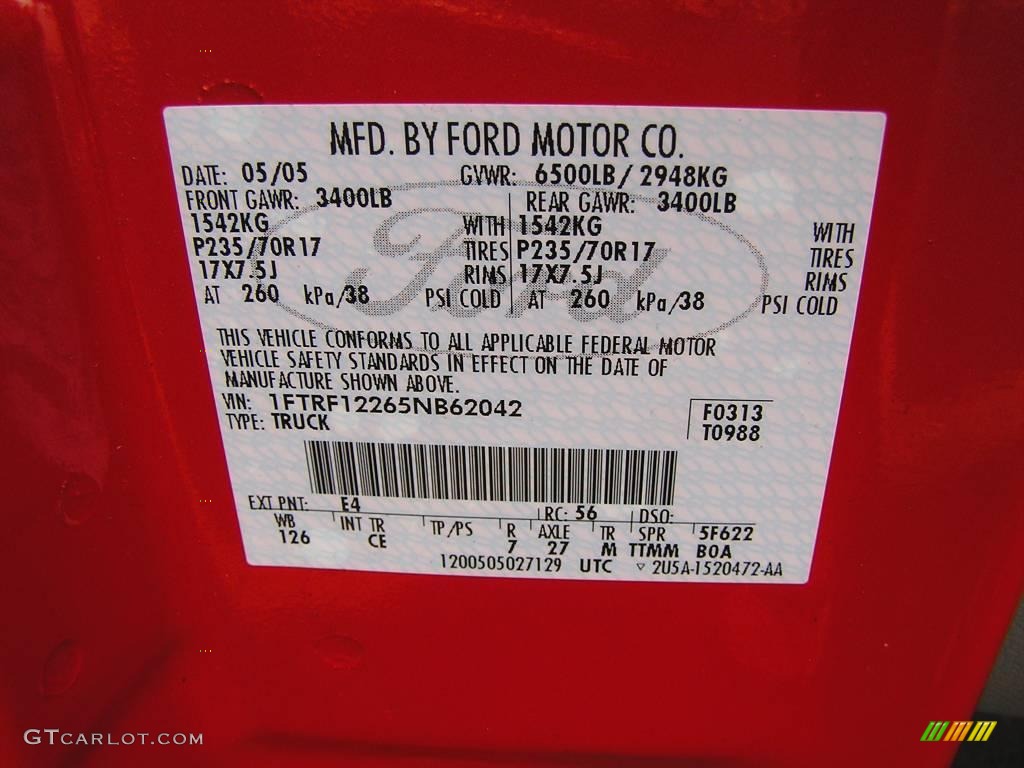 2005 F150 XL Regular Cab - Bright Red / Medium Flint Grey photo #17
