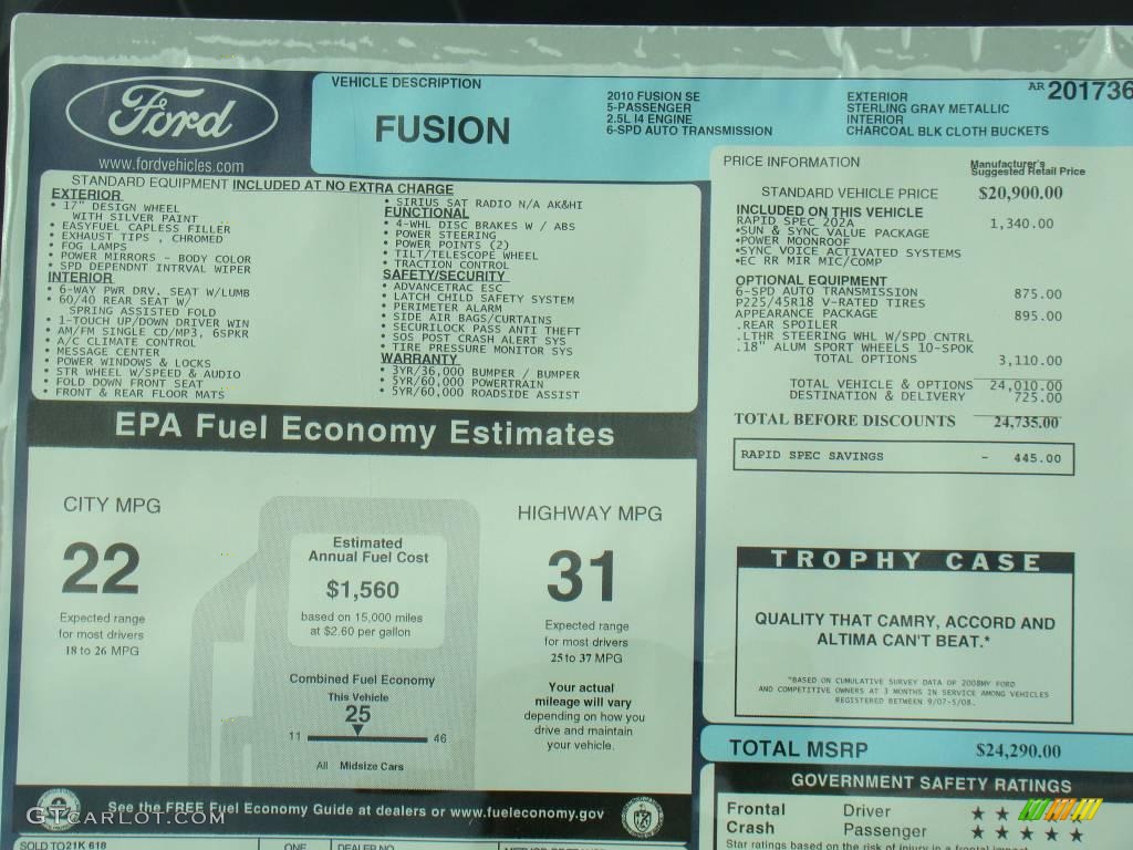 2010 Fusion SE - Sterling Grey Metallic / Charcoal Black photo #15